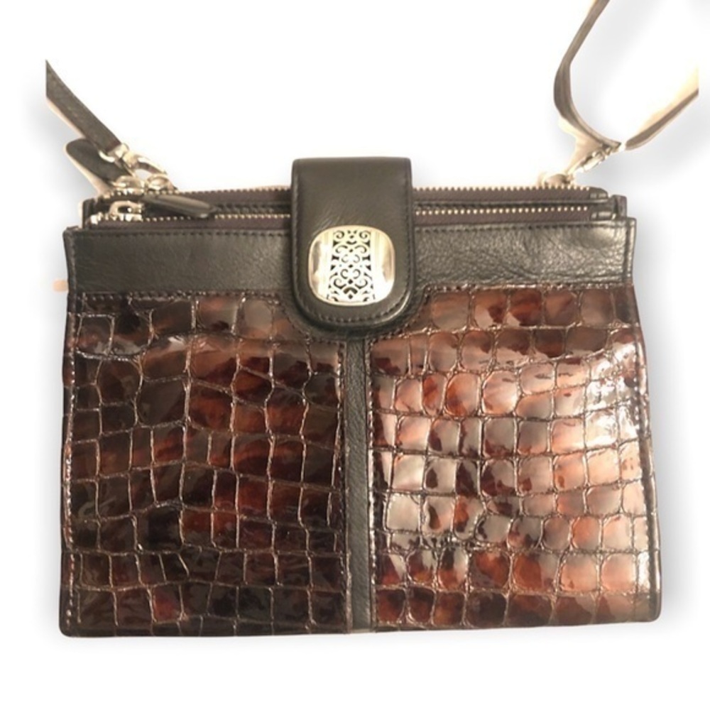 Brighton patent and pebbled leather crossbody messenger bag
